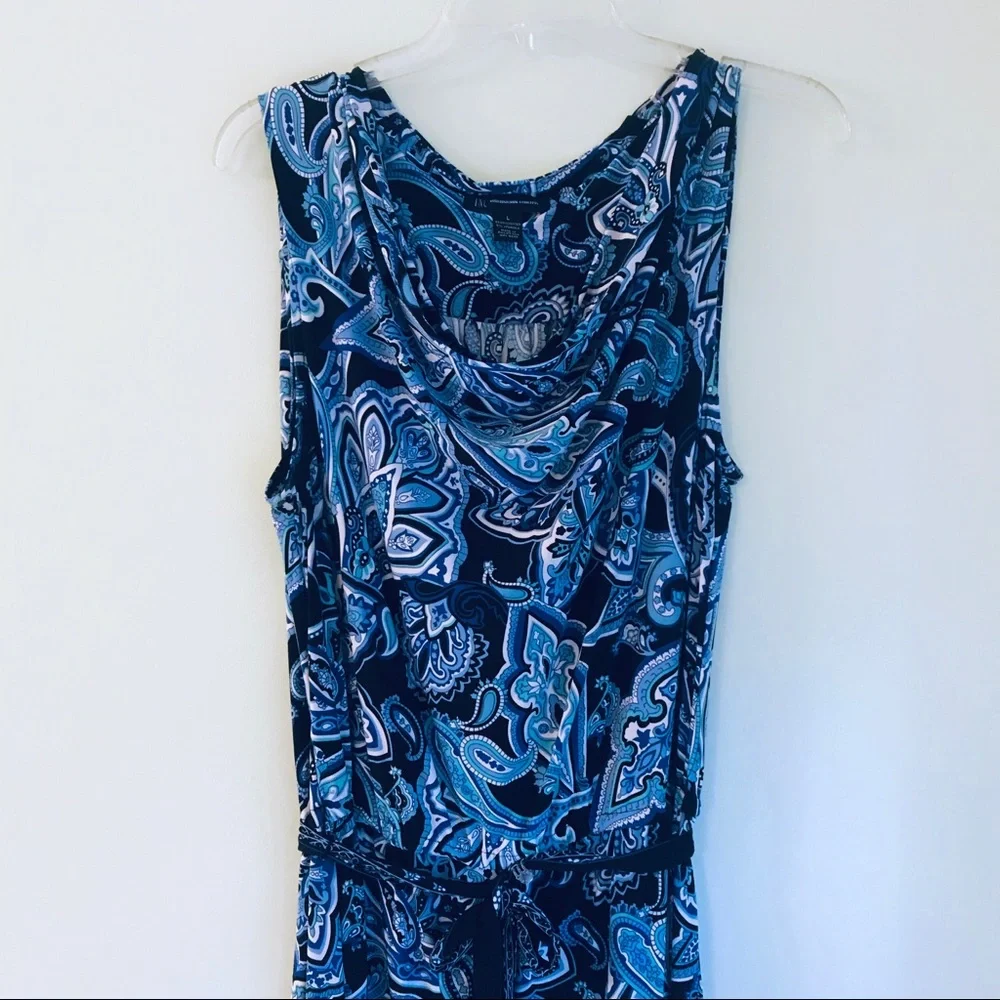 INC Blue Paisley Cowl Neck Sleeveless Dress - Picture 2 of 8